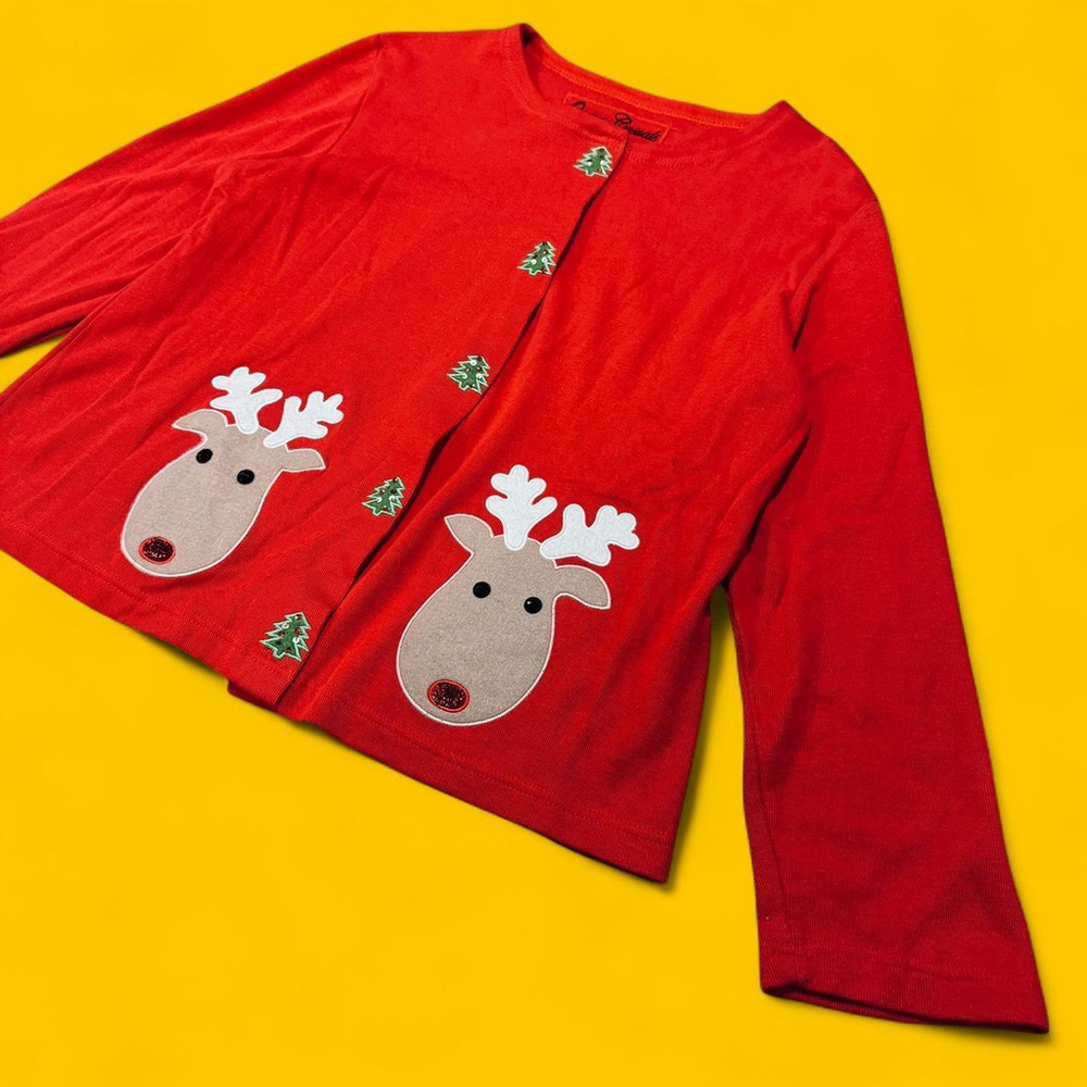 Holiday Troll Party Red Christmas Reindeer Ugly Sweater Cardigan XL